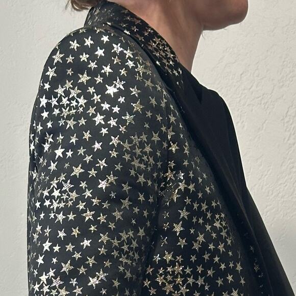 Saint Laurent Iconic Le Smoking Jacket Black w/ Silver Star Woven Jacquard FR 34 - Picture 3 of 15
